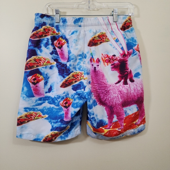 Cat riding a llama taco burrito print fully lined swim shorts men's size small - Picture 3 of 9